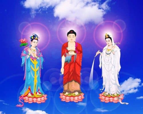 Tây Phương Tam Thánh gồm ba vị Phật đại diện cho những đức hạnh tốt đẹp 